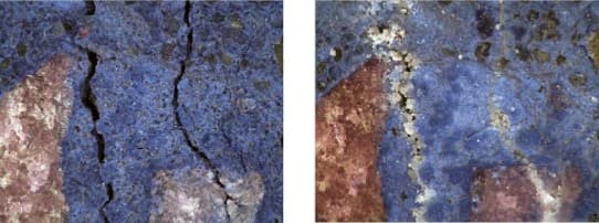 Moisture-activated crystalline technology sealing hairline cracks in concrete